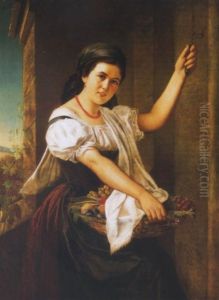 Fiatal No Gyumolcskosarral (young Woman With Fruit Basket) by Sigmund Dux