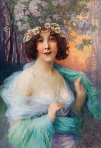 Madchen Mit Blutenkranz Im Haar by Carl Duxa