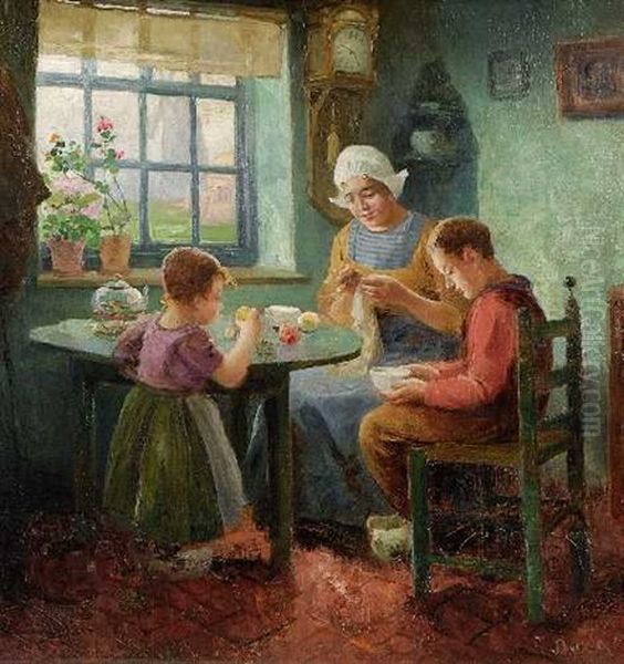 Junge Mutter Mit Zwei Kindern Am Tisch - view 1