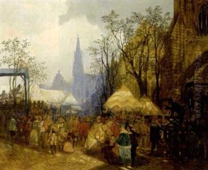 Buntes Treiben Auf Dem Markt Von Delft by Carl Duxa