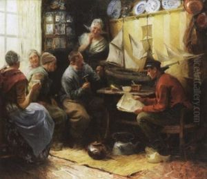 Interieur Mit Hollandischem Modellbauer Und Seiner Familie by Carl Duxa