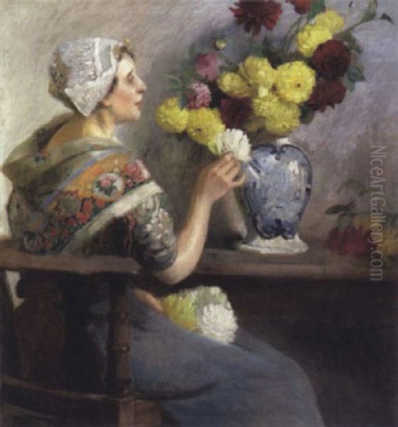 Hollandisches Madchen Beim Blumen Arrangieren - view 1