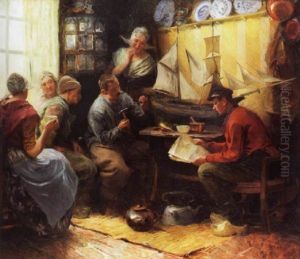 Interieur Mit Hollandischem Schiffs-modellbauer Und Seiner Familie
