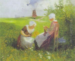 Hollandische Madchen Auf Der Blumenwiese by Carl Duxa