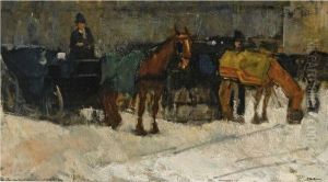 Horses And Carriages In The Snow by Floris Arntzenius