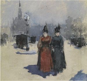 Two Elegant Ladies In The Streets Of The Hague by Floris Arntzenius
