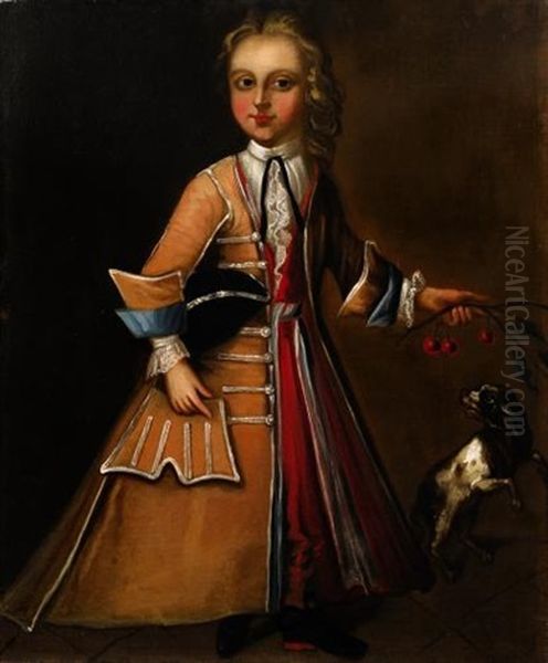 Portrait Of A Young Boy With A King Charles Spaniel - view 1