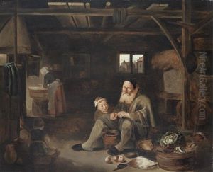 Peasants Cooking In A Barn Interior by Pieter Jacobsz (called Colinchovius) Duyfhuysen