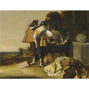 A Group Of Soldiers Resting Beside Classical Remains In A Landscape by Pieter Jacobsz (called Colinchovius) Duyfhuysen