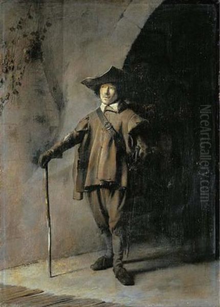 Portrait Of An Officer In A Doorway With His Attendant In The Shadows - view 1