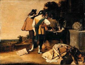 A Group Of Soldiers Resting Beside Classical Remains In A Landscape by Pieter Jacobsz (called Colinchovius) Duyfhuysen