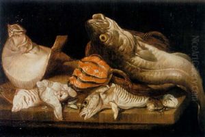 A Still Life Of Plaice, Salmon, Oysters And Other Fish, All On A Ledge
