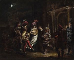 A Theatrical Musical Company Wearing Masks Performing Their Act For Spectators by Willem Cornelisz Duyster