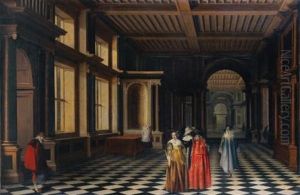 Personnages Dans Une Galerie Classique A Colonnades
