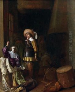 Jeune Femme Montrant Des Bijoux A Un Soldat by Willem Cornelisz Duyster