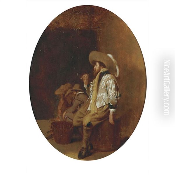 Pipe Smoker And Other Figures In A Barn - view 1