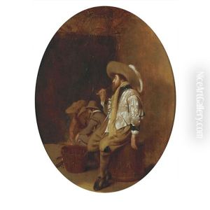 Pipe Smoker And Other Figures In A Barn