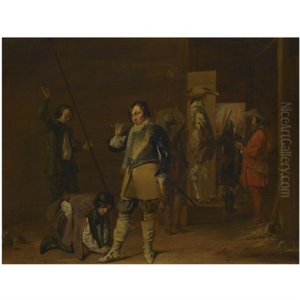 An Interior With Cavaliers Preparing For Battle - view 1