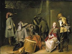 Soldiers Dividing Booty In A Barn With A Captive Couple