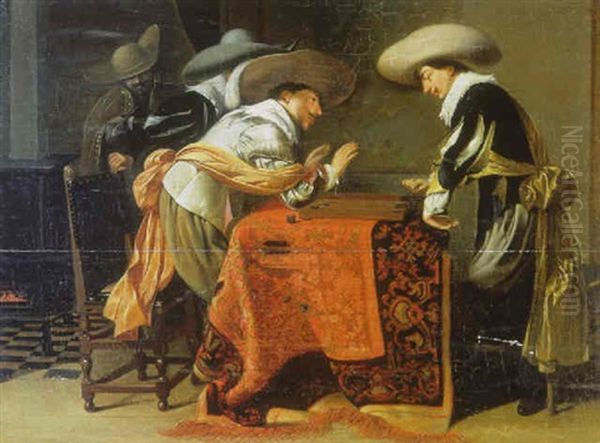 Soldiers Playing Backgammon At A Table With An Oriental Rug - view 1