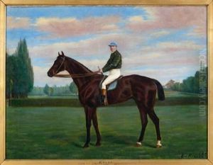 Portrait Du Cheval Arlay Et Son Jockey by Geo Arnull