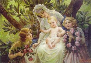 A Floral Tribute To A Mother And Child by Frantisek Dvorak