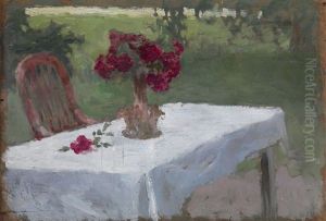 Flowers On The Garden Table (recot) Forest Path (verso) by Tit Yakovlevich Dvornikov