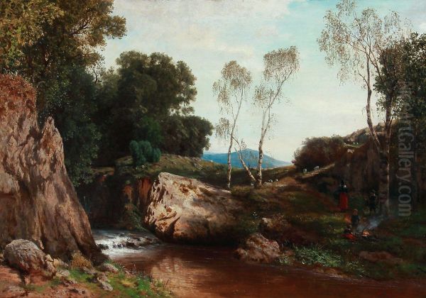 Children At A Stream In The Mountains - view 1