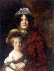 Portrait Of Euphemia A. Murray Of Lintrose And Her Daughter, The Mother In A Red Dress, The Daughter In A White Dress by William Dyce