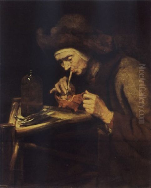 An Elderly Woman Smoking A Pipe - view 1