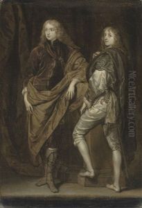 Double Portrait Of Two Young Gentlemen, Traditionally Identified As Lord John Stuart (1621-1644) And His Brother, Lord Bernard Stuart (1623-1645), Small Full-length - En Grisaille by Sir Anthony Van Dyck