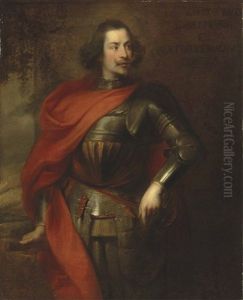Portrait Of Paolo Gregorio Raggi, Three-quarter-length, In Armour And A Red Cloak, His Left Hand Resting On The Hilt Of His Sword, A Wooded Landscape Beyond by Sir Anthony Van Dyck