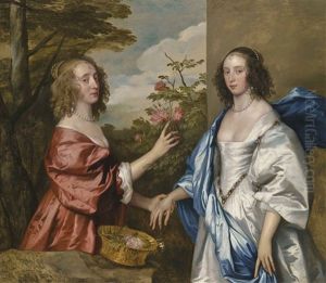 The Cheeke Sisters: Essex, Countess Of Manchester (d. 1658), And Anne, Lady Rich (d. C. 1655), Three-quarter-length, In A Landscape