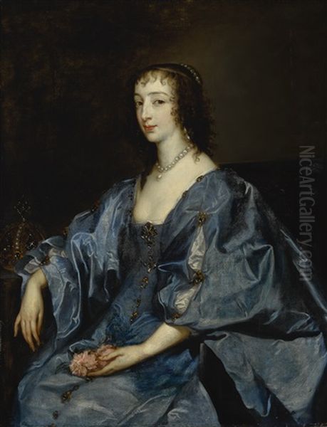 Portrait Of Queen Henrietta-maria, Three-quarter Length, Seated, In A Blue Dress - view 1