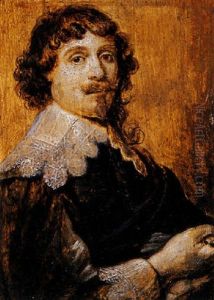 A Portrait Of A Bearded Man Wearing A Black Coat With Lace Collar And Sleeves, And Holding Gloves In His Right Hand by Floris Claesz van Dyck