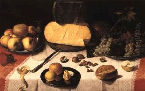 Stilleben Med Ost Och Frukt Pa Vit Duk by Floris Claesz van Dyck