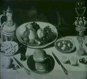 A Still Life With Blue And White Porcelain Bowls Of Fruit   And Walnuts, Almonds And Sweetmeats Upon A Table...
