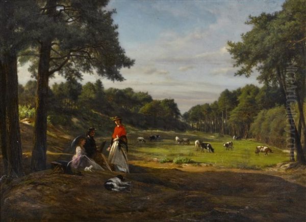 A Pastoral Landscape With Figures Sketching In The Foreground - view 1