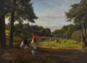 A Pastoral Landscape With Figures Sketching In The Foreground