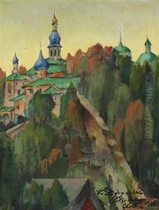 View From Pechory Monastary At Pskov by Konstantin Vikent'evich Dydyshko