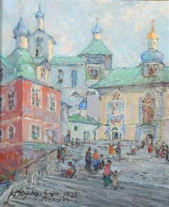 Russian View From Pechory With Pechersky Monastary by Konstantin Vikent'evich Dydyshko