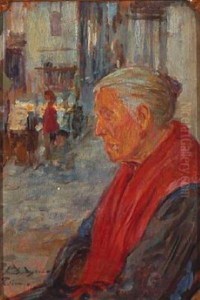 An Elderly Woman With A Red Shawl - view 1