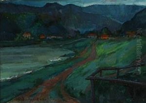 Mountain Landscape With A Town At A River by Konstantin Vikent'evich Dydyshko