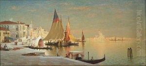 A View Of The Venetian Lagoon With Figures On The Riva Degli Schiavoni