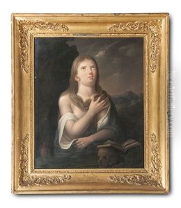 Die Busende Maria Magdalena Mit Buch Und Totenschadel (after Titian) by Philip van Dyk