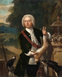 A Portrait Of Baron Van Nieuwvliet As A Hunter (+ A Portrait Of Baroness Van Nieuwvliet In A Landscape; Pair) by Philip van Dyk