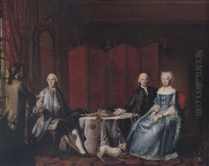 A Domestic Interior With Elegant Figures Seated Around A Table, A Servant Bringing A Letter To His Master
