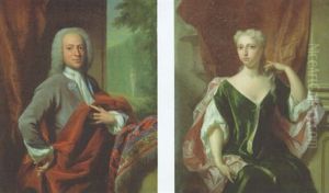 Portrait Of A Gentleman In A Grey Coat Holding An Orange Cloak Portrait Of A Gentleman In A Grey Coat Holding An Orange Cloak
