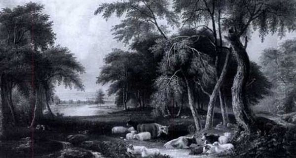 Pastoral Landscape With Grazing Cattle And Sheep - view 1