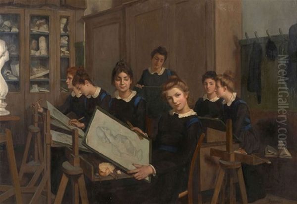 Sept Jeunes Filles Dans Un Atelier De Dessin - view 1